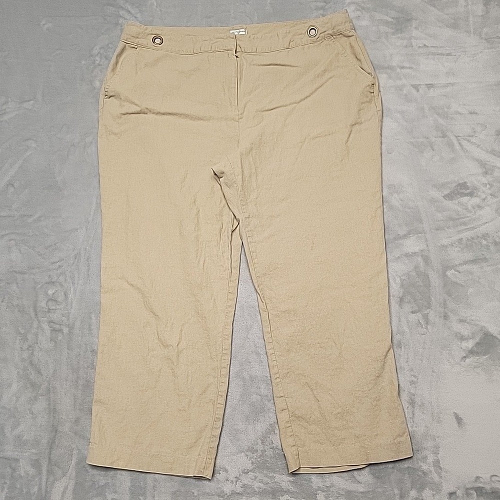 Jaclyn Smith Pants Womens 20W Tan Crop Linen Blend Grommet Casual Summer